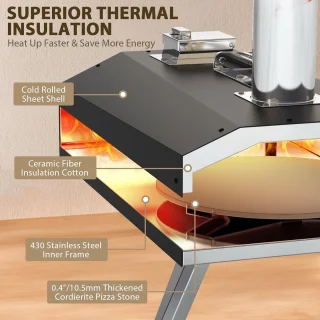 Pizzaoven - Pizza Oven Buiten - Draagbare - Gas - Houtpellets - Houtskool Premium Houtgestookte Pizza Oven - voor Tuin - Buiten -Achtertuin - RVS - 41.7 x 88.6 x 68.6 x Zwart