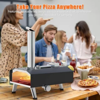 Pizzaoven - Pizza Oven Buiten - Draagbare - Gas - Houtpellets - Houtskool Premium Houtgestookte Pizza Oven - voor Tuin - Buiten -Achtertuin - RVS - 41.7 x 88.6 x 68.6 x Zwart