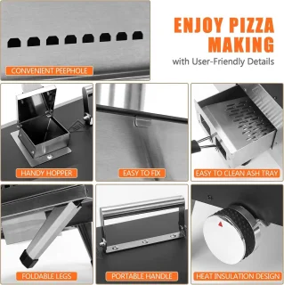 Pizzaoven - Pizza Oven Buiten - Draagbare - Gas - Houtpellets - Houtskool Premium Houtgestookte Pizza Oven - voor Tuin - Buiten -Achtertuin - RVS - 41.7 x 88.6 x 68.6 x Zwart