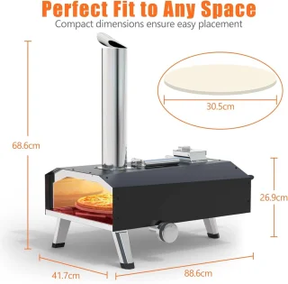Pizzaoven - Pizza Oven Buiten - Draagbare - Gas - Houtpellets - Houtskool Premium Houtgestookte Pizza Oven - voor Tuin - Buiten -Achtertuin - RVS - 41.7 x 88.6 x 68.6 x Zwart