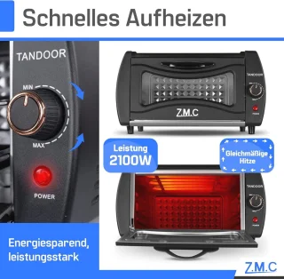 Compacte Mini Tandoor voor Lahmacun, Pizza en Naan - 2100W 22L