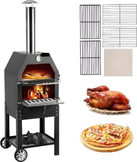 De Onderweg online - Luxe BBQ - Pizza oven - 2-in-1 - Houtoven - Pizzasteen - Houtskool BBQ - 45.8x46.4x141.8 cm in één oogopslag
