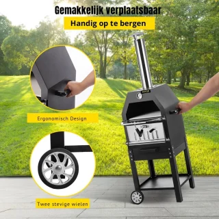 Onderweg online - Luxe BBQ - Pizza oven - 2-in-1 - Houtoven - Pizzasteen - Houtskool BBQ - 45.8x46.4x141.8 cm