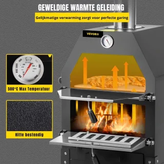 Onderweg online - Luxe BBQ - Pizza oven - 2-in-1 - Houtoven - Pizzasteen - Houtskool BBQ - 45.8x46.4x141.8 cm