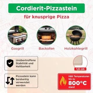 Premium pizzasteenset voor oven en grill - 4-in-1 inclusief pizzasnijder en geperforeerde pizzaschuiver