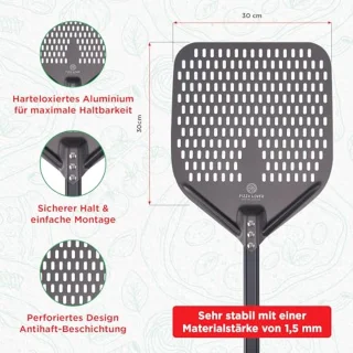 Premium pizzasteenset voor oven en grill - 4-in-1 inclusief pizzasnijder en geperforeerde pizzaschuiver