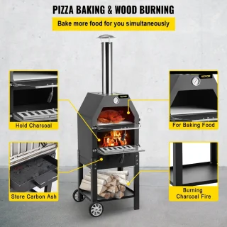 BBQ - Luxe BBQ - Pizza oven - 2 in 1 - Houtoven - Pizzasteen - Houtskool BBQ - 45.8x46.4x141.8 cm