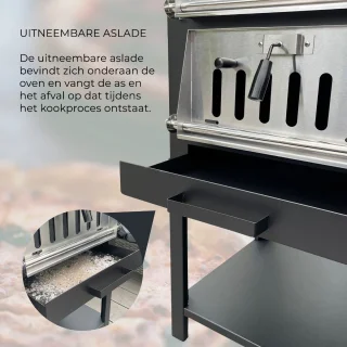 KuKoo Pizza oven buiten - inclusief pizzaschep + pizzasnijder - 64 cm x 43 cm x 156 cm - houtskool -Staal - multifunctionele buitenoven - pizza bbq