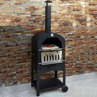 KuKoo Pizza oven buiten - inclusief pizzaschep + pizzasnijder - 64 cm x 43 cm x 156 cm - houtskool -Staal - multifunctionele buitenoven - pizza bbq