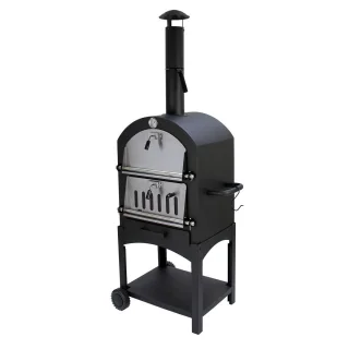 KuKoo Pizza oven buiten - inclusief pizzaschep + pizzasnijder - 64 cm x 43 cm x 156 cm - houtskool -Staal - multifunctionele buitenoven - pizza bbq