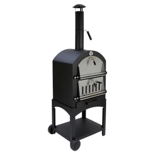 KuKoo Pizza oven buiten - inclusief pizzaschep + pizzasnijder - 64 cm x 43 cm x 156 cm - houtskool -Staal - multifunctionele buitenoven - pizza bbq