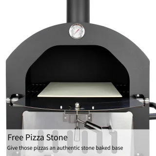KuKoo Pizza oven buiten - inclusief pizzaschep + pizzasnijder - 64 cm x 43 cm x 156 cm - houtskool -Staal - multifunctionele buitenoven - pizza bbq