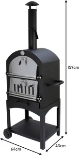 KuKoo Pizza oven buiten - inclusief pizzaschep + pizzasnijder - 64 cm x 43 cm x 156 cm - houtskool -Staal - multifunctionele buitenoven - pizza bbq