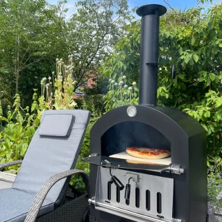 KuKoo Pizza oven buiten - inclusief pizzaschep + pizzasnijder - 64 cm x 43 cm x 156 cm - houtskool -Staal - multifunctionele buitenoven - pizza bbq