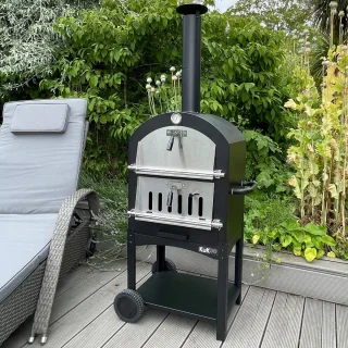 KuKoo Pizza oven buiten - inclusief pizzaschep + pizzasnijder - 64 cm x 43 cm x 156 cm - houtskool -Staal - multifunctionele buitenoven - pizza bbq