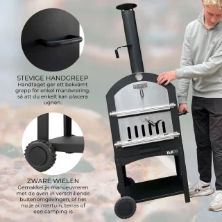 KuKoo Pizza oven buiten - inclusief pizzaschep + pizzasnijder - 64 cm x 43 cm x 156 cm - houtskool -Staal - multifunctionele buitenoven - pizza bbq