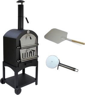 KuKoo Pizza oven buiten - inclusief pizzaschep + pizzasnijder - 64 cm x 43 cm x 156 cm - houtskool -Staal - multifunctionele buitenoven - pizza bbq review