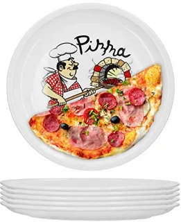 Set van 6 Italiaanse Pizzaborden - XL Porseleinen Borden voor Pizza en Pasta, Magnetron- en Vaatwasmachinebestendig, Stapelbaar