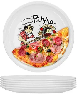 Set van 6 Italiaanse Pizzaborden - XL Porseleinen Borden voor Pizza en Pasta, Magnetron- en Vaatwasmachinebestendig, Stapelbaar