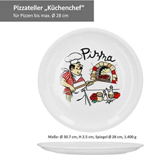 Groot Pizzabord Ø 29,5 cm met Keukenchef-Motief - Stijlvol Porselein voor Pizza en Antipasti