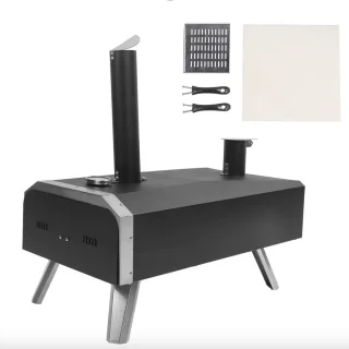 Pizzaoven - Hout gestookte oven - Buiten - Buitenkeuken - Buitenoven - Hout gestookt - RVS - Zwart - 12" pizza's