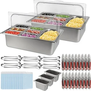 2-delige Pizza Topping Station - RVS 10-pans set