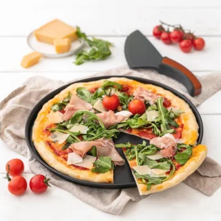 3-delige pizzabakplaatset met pannen en pizzasnijder