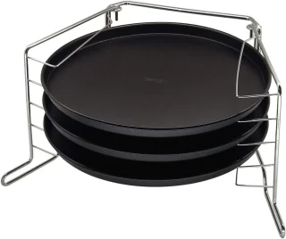 4-delige Pizzaset — 3 Pizzapannen Ø29 cm met metalen houder