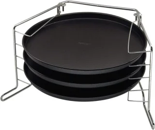 4-delige Pizzaset — 3 Pizzapannen Ø29 cm met metalen houder