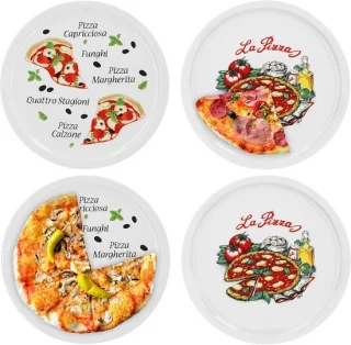 4-delige set porseleinen pizzaborden 30,5 cm