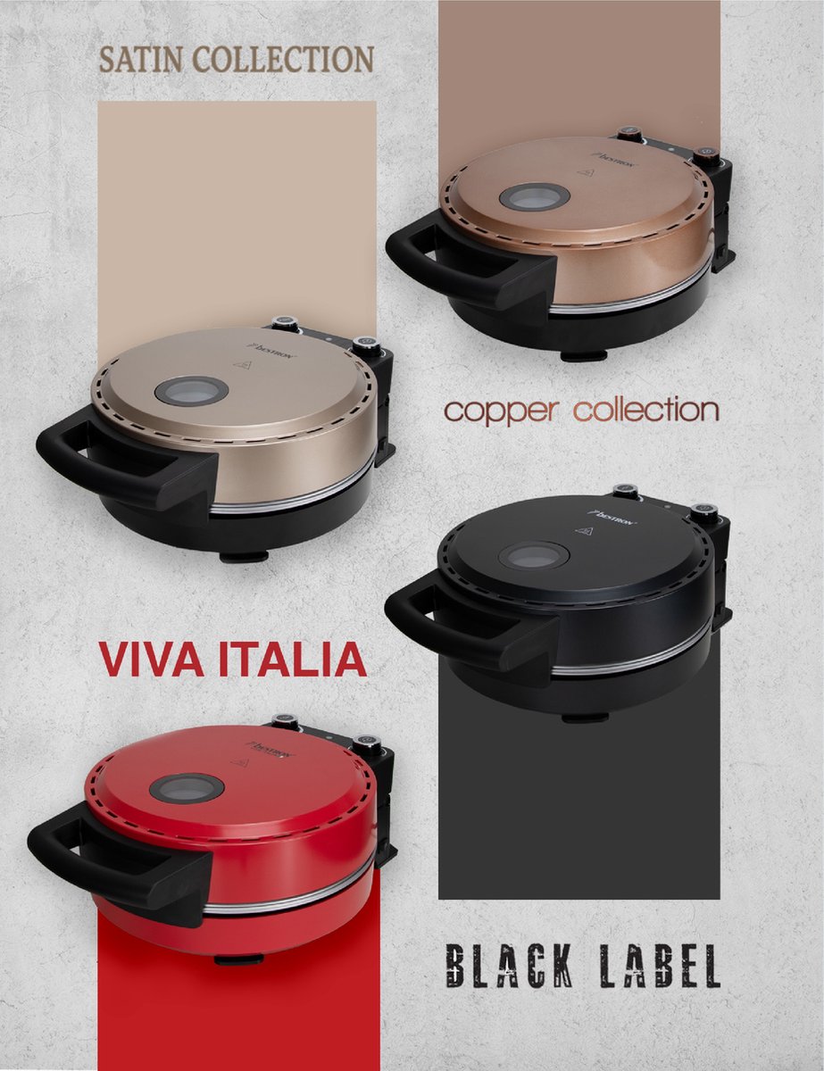 Bestron Turbo Pizzaoven Copper Collection elektrische pizzaoven met pizzasteen en houten spatels