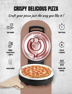 Bestron Turbo Pizzaoven Copper Collection elektrische pizzaoven met pizzasteen en houten spatels