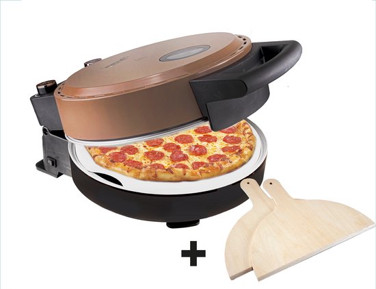 Bestron Turbo Pizzaoven Copper Collection elektrische pizzaoven met pizzasteen en houten spatels