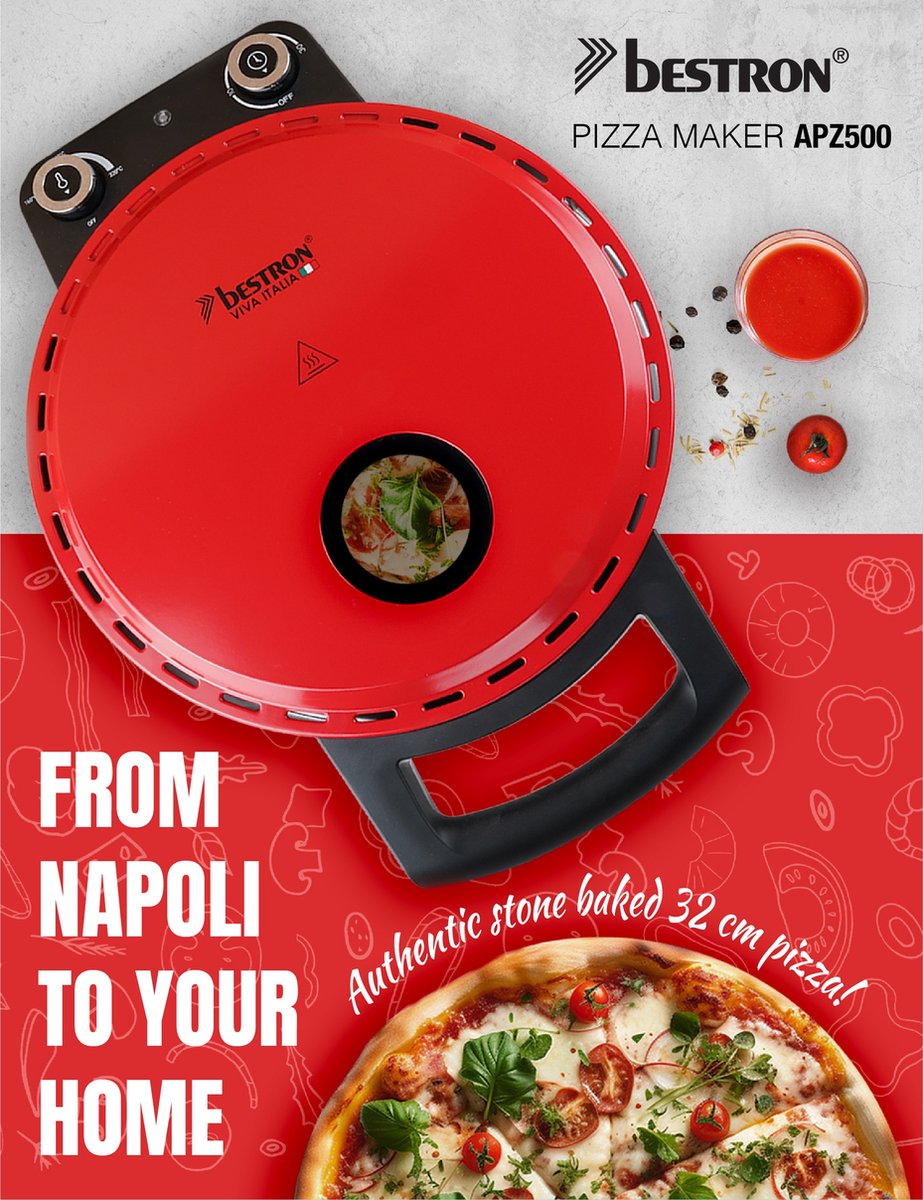 Bestron Viva Italia elektrische pizzaoven rood