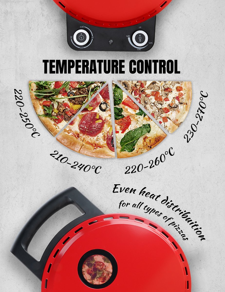 Bestron Viva Italia elektrische pizzaoven rood