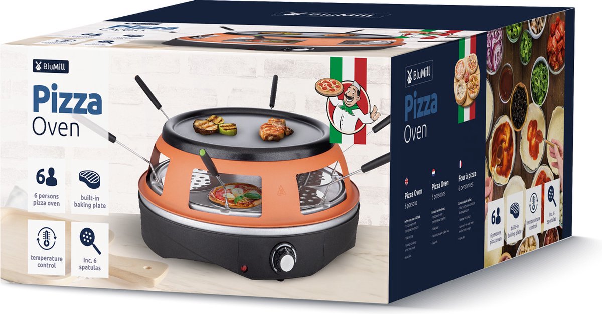 BluMill 2-in-1 Pizza Oven en Gourmetstel 1200W 6 Persoons