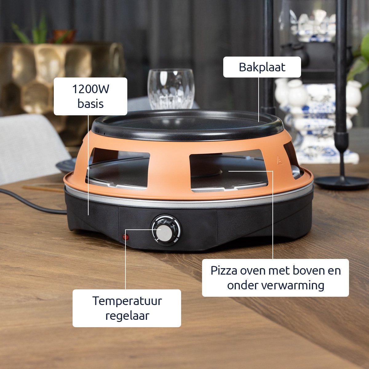 BluMill 2-in-1 Pizza Oven en Gourmetstel 1200W 6 Persoons