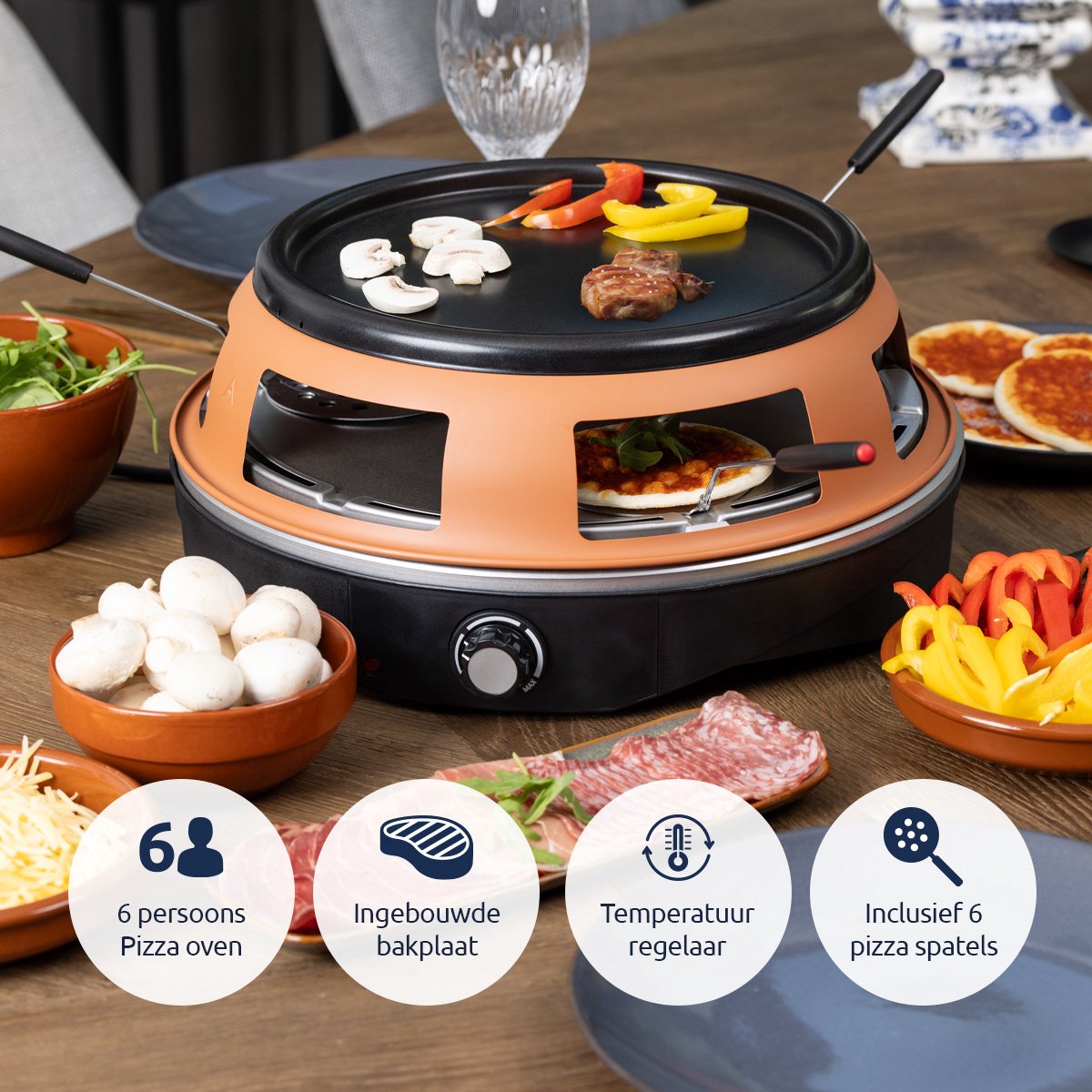 BluMill 2-in-1 Pizza Oven en Gourmetstel 1200W 6 Persoons