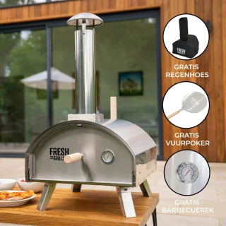 Buitentafelpizzaoven 35 cm dubbelwandig RVS multi-fuel