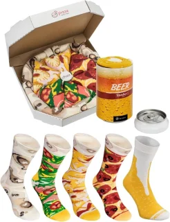 Cadeausokken set van 5 - pizza & bier thema