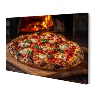 Canvas afbeelding houtkachel pizza 100x57cm bruin