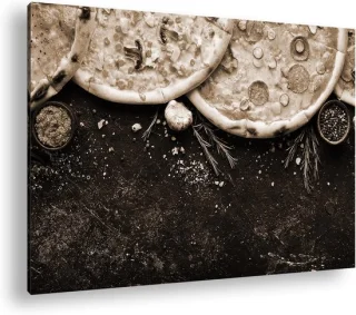 Canvas afbeelding pizza houten frame 120x80 cm sepia