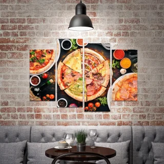 Canvas Schilderij 4-delig Keuken - Pizza