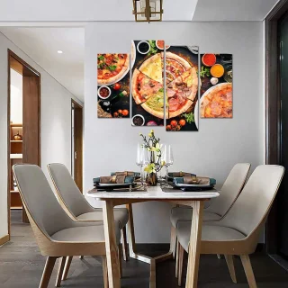 Canvas Schilderij 4-delig Keuken - Pizza
