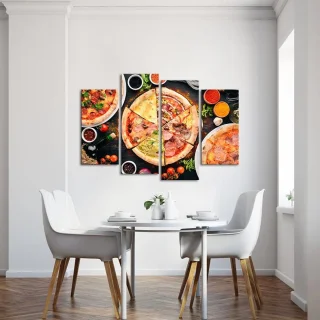 Canvas Schilderij 4-delig Keuken - Pizza