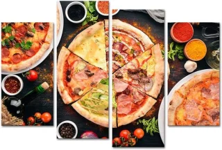 Canvas Schilderij 4-delig Keuken - Pizza