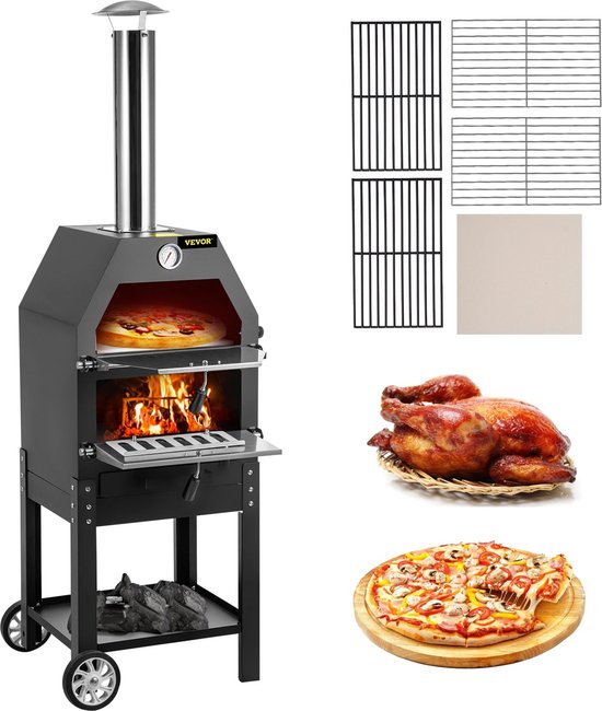 Collox 2-laags houtvuur pizza oven met wielen en pizzasteen