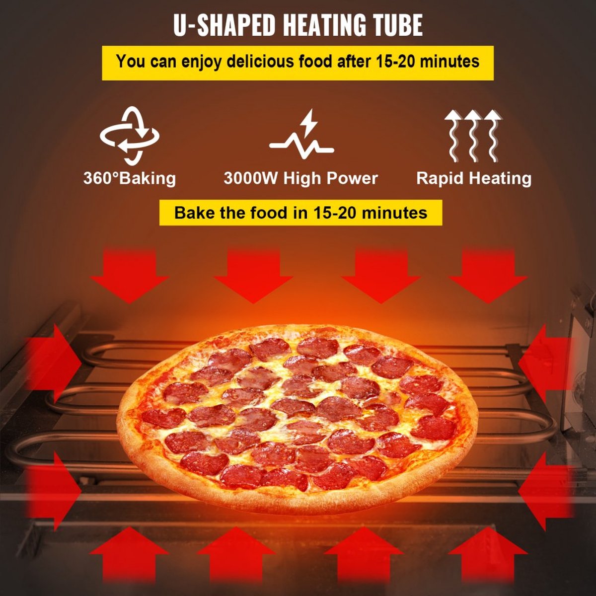 Commerciële Roestvrijstalen Elektrische Pizzaoven 14" 3000W