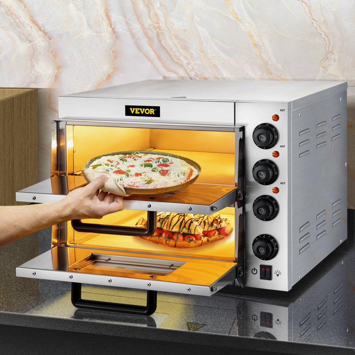 Commerciële Roestvrijstalen Elektrische Pizzaoven 14" 3000W
