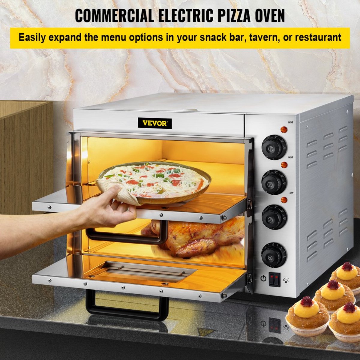 Commerciële Roestvrijstalen Elektrische Pizzaoven 14" 3000W